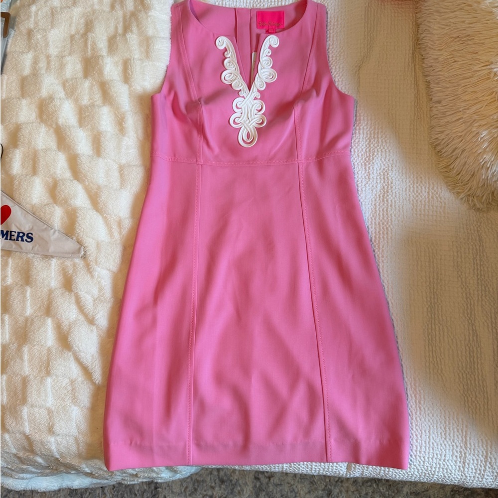 Lilly Pulitzer Pink Sleeveless Shift with White Embroidered Placket